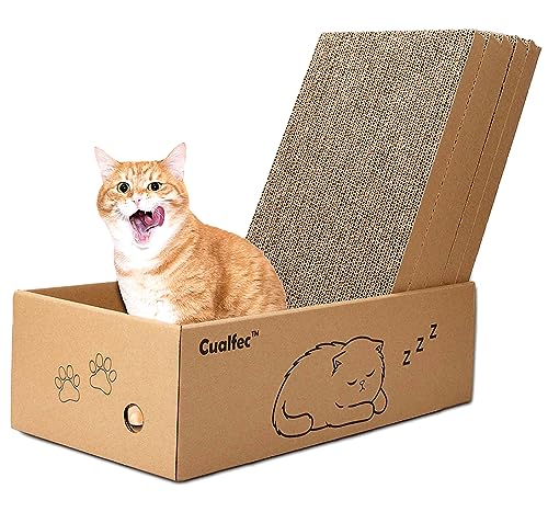 5 Stück Papp-Kratzer mit Box, 41,9 x 20,8 cm, wendbar, Möbelschutz, Katzenkratzer für Indoor-Katzen, Design B, mittlere Größe von Cualfec