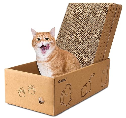 5 Stück Papp-Kratzer mit Box, 41,9 x 20,8 cm, wendbar, Möbelschutz, Katzenkratzer für Indoor-Katzen, Design C, mittlere Größe von Cualfec