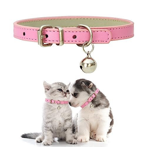 Cuayaes Welpenhalsband für Kätzchen, Rosa Kitten Halsbänder Verstellbares Welpen Halsbänder,Katzenhalsband mit Glocke，Soft Halsband Leder für kleine Hunde und Katzen von Cuayaes