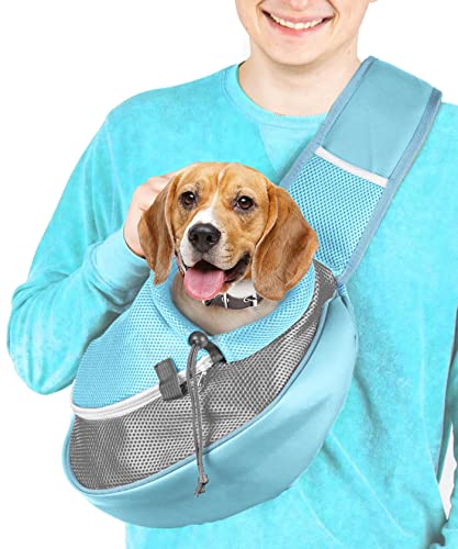 Cuddlissimo! Tragetasche für kleine Hunde, Welpen, Katzen, Geldbörse, Tasche für Hündchen, Yorkie, Chihuahua, Baby, Papoose Björn, Reise, Vorderrucksack, Brustkörper, zum Tragen (Blau, L) von Cuddlissimo!