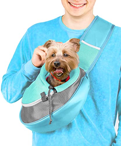 Cuddlissimo! Tragetasche für kleine Hunde, Welpen, Katzen, Geldbörse, Tasche für Hündchen, Yorkie, Chihuahua, Baby, Papoose Björn, Reise, Vorderrucksack, Brustkörper, zum Tragen (blaugrün) von Cuddlissimo!