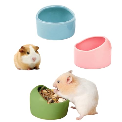 3 Stück Hamster Keramik Futterschalen, Keramische Hamster Futternapf, Keramik Napf für Haustiere, Anti-Biss Futterschalen(Pink, Blau, Grün) von Cuicany