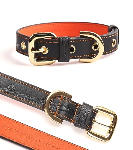 Culacos Halsband Hund Leder kleine Hunde mit Verstellbarer, rostfreier Metallschnalle für kleine, Grau (25-35cm) von Culacos