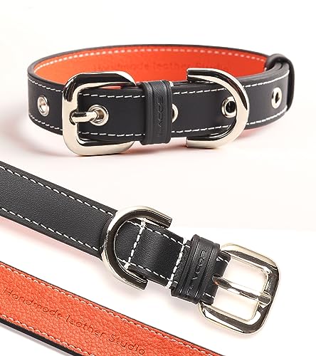 Culacos Leather Dog Collar für Kleine Mittelgroße Hunde, Red (25-35cm) von Culacos