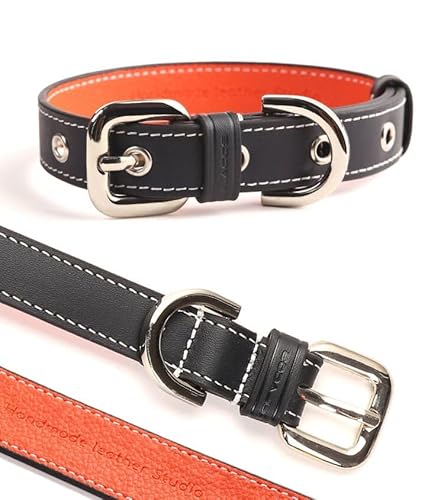 Culacos lederhalsband extra breit - Klassisches Handgefertigtes für Hunde, Grau (35-48cm) von Culacos