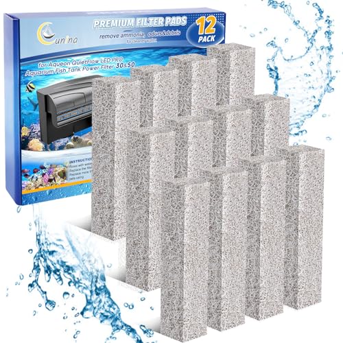 Cunina 12 x Ammoniak-Reduzierfilter-Pads, kompatibel mit Aqueon Quietflow 30 und 50, Schwamm-Ersatz-Filterkartuschen für Aqueon Quietflow LED PRO Aquarium-Stromfilter von Cunina