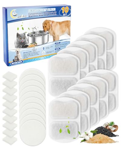 Cunina Hunde-Wasserfilter-Ersatz Ersatzfilter, 10 Set Hunde-Wassernapf-Filter, Haustier-Wasserfilter, kompatibel mit oneisall 7 l/1,8 g Edelstahl-Wasserbrunnen von Cunina