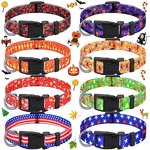 Cunno 8 Pcs Thanksgiving Dog Collars Christmas Dog Collar Fall Dog Collars Holiday Pet Collars Pumpkin Turkey Pet Collar with Plastic Buckle Pumpkin Maple Adjustable Dog Collars for Dogs Pets(S Size) von Cunno