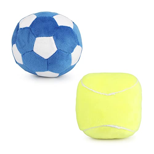 Interaktive Hundebälle, 2 Stück, Plüsch, quietschend, Bälle für Hunde, Fußball, Tennisball, Hundespielzeug, Ball, gefülltes Welpenspielzeug für kleine, mittelgroße Hunde (Fußball + Tennis) von Cuperay