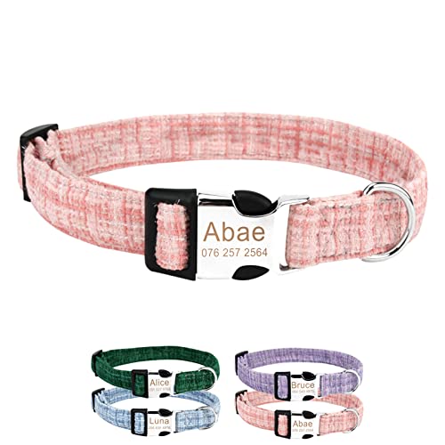 Personalisierte Hundehalsband und Leine Set, Frei Graviertes Hundehalsband mit Namen und Telefonnummer Welpenhalsbänder, Weiche Dicke Hunde Halsbänder mit D-Ring für Kleine bis Große Hunde(XS,Rosa) von Cuperay