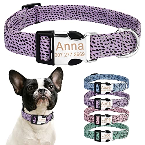 Personalisiertes Hundehalsbänder Set, Benutzerdefinierter Haustiername und Telefonnummer, 4 verstellbare Größen mit Schnellverschluss und D-Ring für Kleine/Mittelgroße/Große Hunde Geeignet(M,Lila) von Cuperay