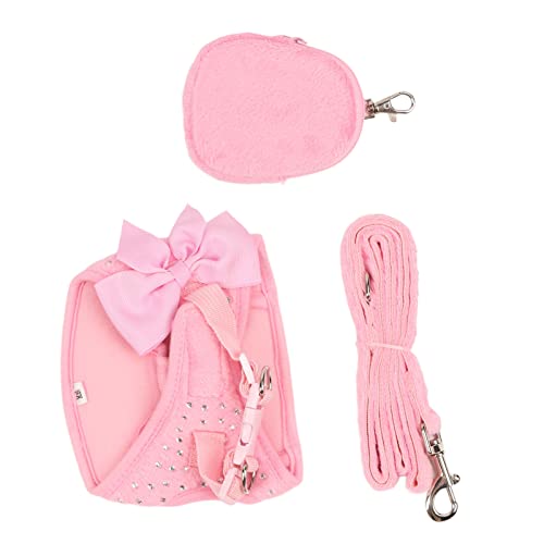 Cuque Haustier-Geschirr-Leine-Set, niedliche atmungsaktive Schleife Hundegeschirr-Leine, rosa, weiche Strass-Dekoration für Haustiere von Cuque