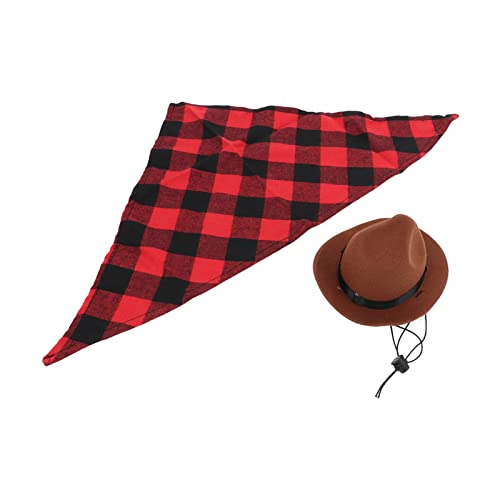 Cuque Hund Cowboyhut und Schal Polyester Material Stilvoller Dreieck Cowboyhut 2 Stück (braun + rot) von Cuque