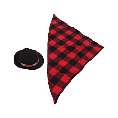 Cuque Hund Cowboyhut und Schal Polyester Material Stilvoller Dreieck Cowboyhut 2 Stück (schwarz + rot) von Cuque