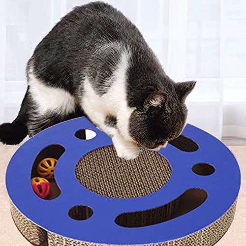 Cuque Katzen-Kratzer-Spielzeug, Langeweile-Entlastung, Gewelltes Kätzchen-Kratzer-Spielzeug, Tragbar 3 in 1 mit Glockenkugel für den Innenbereich (Blau) von Cuque