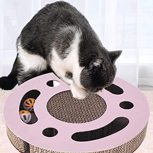 Cuque Katzen-Kratzer-Spielzeug, Langeweile-Entlastung, Gewelltes Kätzchen-Kratzer-Spielzeug, Tragbar 3 in 1 mit Glockenkugel für den Innenbereich (Rosa) von Cuque