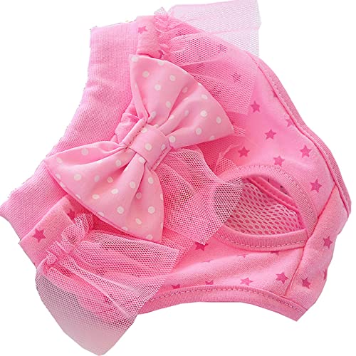 Cuque Physiologische Shorts für Hunde, Rosa Netz-Hygienehose, Wiederverwendbar mit Bowknot-Druck für Welpen (M) von Cuque