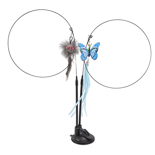 Cuque Sucker Cat Feather Wand Toy Leistungsstarker Interaktiver Cat Teaser Stick Innenbasis FüR KäTzchen (Blauer Schuppenflügel und graue Maus) von Cuque