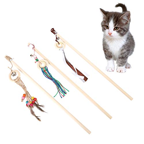 Cuque Verrückter Cat Stick, 3 Stück Zauberstab Cat Interactive Toy, Interaktive Hunde aus Holz für Katzen von Cuque