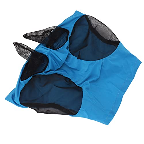 Pferdemaschen-Fliegenmaske, Bequemer Ohrenschutz, Elastisch, Verhindert Mücken, Dehnbare Pferdegesichtsmaske für den Stall (Blau) von Cuque