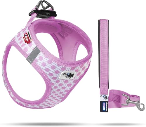 Vest Harness Air-Mesh Pink-Circles XS & Leash M von Curli