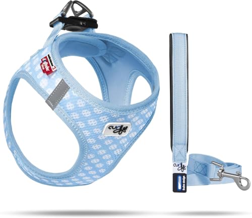 Vest Harness Air-Mesh Skyblue-Circles XS & Leash M von Curli