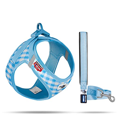 Vest Harness curli Clasp Air-Mesh SkyBlue-Caro 3XS & Leash M von Curli