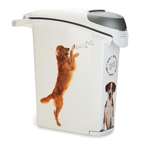 CURVER Behälter für Trockenfutter für Hunde, großer luftdichter, geruchshemmender Behälter für Hundefutter, mit Reisegriffen, 23 x 50 x 50 cm, 10 kg/23 l, weiß von Curver