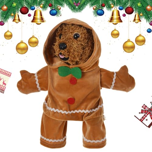 Cushangty Gehender Lebkuchenmann-Haustierkostüm, Lebkuchenmann-Kostüm für Hunde - Weicher Welpen-Kostüm-Hoodie,Warme, weiche Weihnachtsartikel mit Kapuze für kleine Haustiere für Hunde, Welpen und von Cushangty