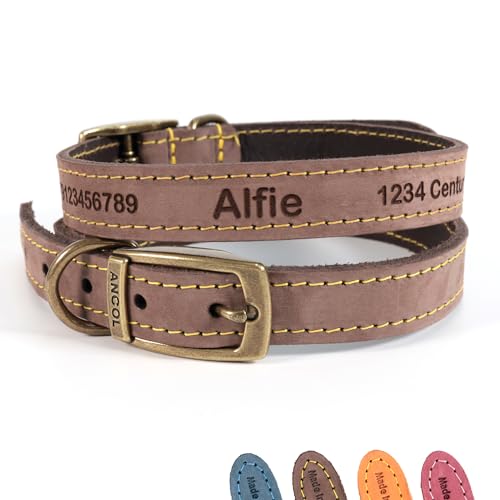 Personalisiertes Lederhalsband für Hund + optionale Leine | Lasergravur - Braun, Größe 8 von CustomDesign.Shop