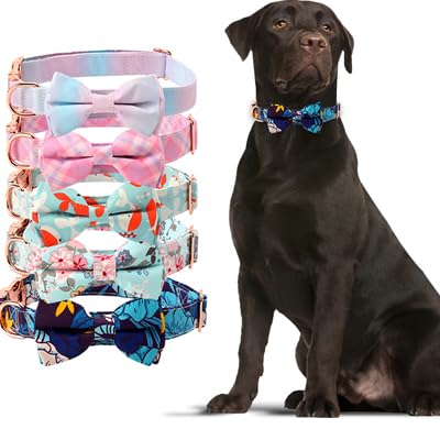 Hundehalsband mit Fliege und Metallschnalle, Hundehalsband mit Schleife, florales Karomuster, Krawattenknoten mit abnehmbarer Fliege für kleine, mittelgroße und große Hunde/Katzen von CustomizeFactory