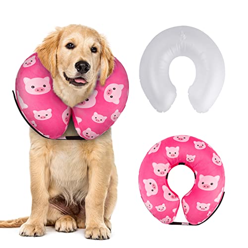 CuteBone Aufblasbarer Hundekegel mit abnehmbaren weichen Fleece-Bezügen für kleine/mittelgroße/große Hunde und Katzen Halskrausenhalsband nach Operationen GWB01L-DE von CuteBone