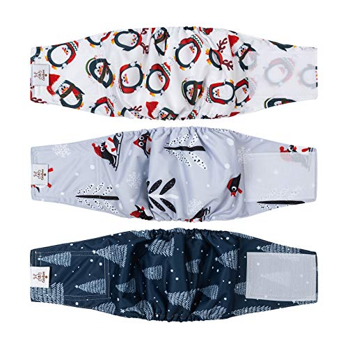 CuteBone Männlich Waschbare Hundewindeln Bauchbänder,3 Stück Wiederverwendbare Hund Bauchband für Rüden Hochsaugfähige Hundewickel mit Flexiblem Klettverschluss DM16XS-DE von CuteBone