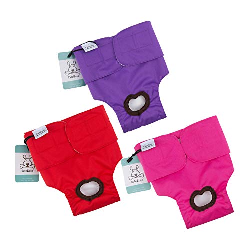 CuteBone 3er-Pack Waschbare Hundewindeln für Damen, wasserdichte Welpenhosen, Valentinstag, Rosenkollektion für Hündchen in der Hitzeperiode D24S-DE von CuteBone