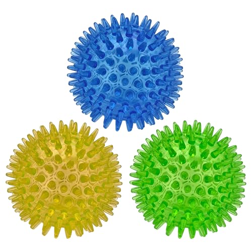 Cutie's PetBox Quietschender Gummiball für mittelgroße und große Hunde, 3 Farben, Blau, Grün, Gelb (8,9 cm, Multi-Pack) von Cutie's PetBox