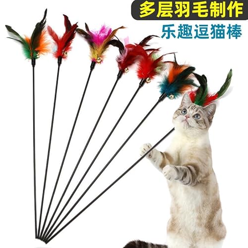 Katzenspielzeug Spielzeug mit Federn,10pc Katzenspielzeug Feder,Cat Feather Toys,Federstab,Interaktives Katzenspielzeug Feder,Katzenangel Ersatzfedern Anhänger Feder Glocke,Federn Katzen Spielzeug von Cutiolly