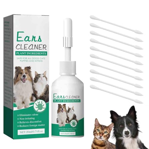 Ohrenreiniger Hund,Ohrentropfen für Hunde und Katzen,Dog Ear Cleaner,Haustier Ohrreiniger für Hunde und Katzen,Reinigungsmittel für Hundeohren,Ohrentropfen für Hunde,Ohrenreiniger mit Wattestäbchen von Cutiolly