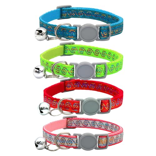 4 Stück Katzenhalsband mit Glocke Non Breakaway Polyester Kätzchenhalsband Verstellbare Schnellverschluss Sicherheit Kätzchenhalsbänder für Mädchen Junge Katzen Kleine Hunde Welpen Haustier Party (B) von CutitiUU