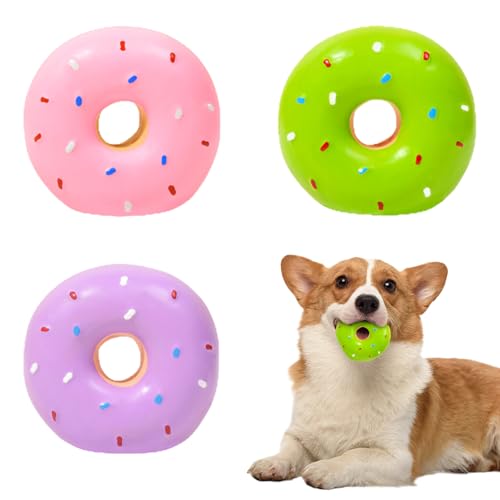 CutitiUU 3 Stück Latex Haustier Donut klingende Spielzeug,Donut-Form unzerstörbares Hundespielzeug,Interaktives Hunde Spielzeug für Langeweile,Kauspielzeug,Naturkautschuk-Hundespielzeug (A) von CutitiUU