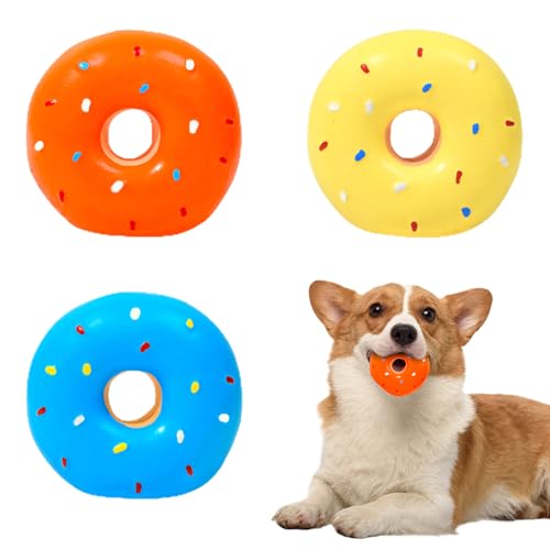 CutitiUU 3 Stück Latex Haustier Donut klingende Spielzeug,Donut-Form unzerstörbares Hundespielzeug,Interaktives Hunde Spielzeug für Langeweile,Kauspielzeug,Naturkautschuk-Hundespielzeug (B) von CutitiUU