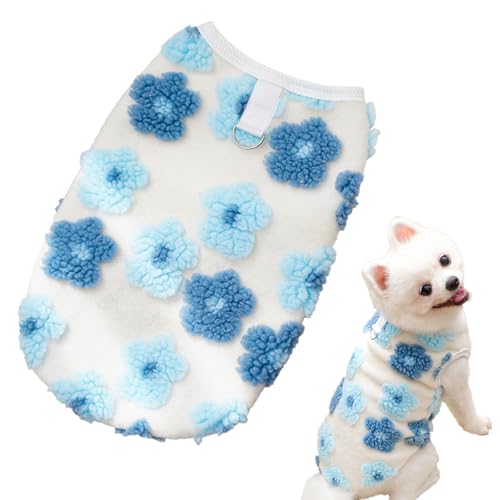 CutitiUU Blaue Blume Haustier warme Kleidung,Kleiner Hundepullover Winter Warme Fleecejacke Mantel,Haustierkleidung Autumn und Winter Blumen Plüsch Doppelschicht Universal Kälteschutzweste (2XL) von CutitiUU