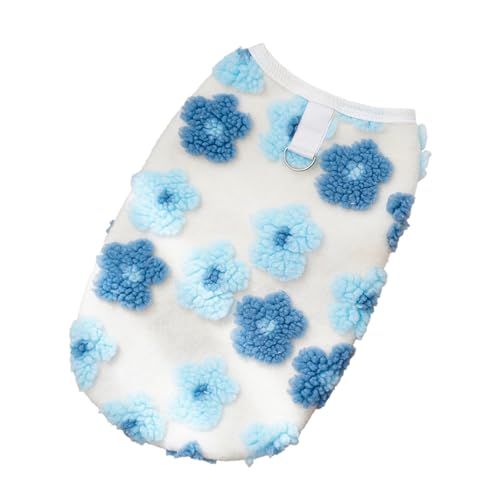 CutitiUU Blaue Blume Haustier warme Kleidung,Kleiner Hundepullover Winter Warme Fleecejacke Mantel,Haustierkleidung Autumn und Winter Blumen Plüsch Doppelschicht Universal Kälteschutzweste (XL) von CutitiUU