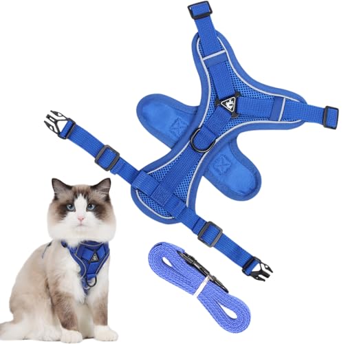 CutitiUU Cat Harness and Lead Set for Walking,Reflektierendes Brustgeschirr für Haustiere Leine,Katzengeschirr und Leine,Katzen Geschirr Set mit Leine für Katzen Kitten Hunde，L (Blau) von CutitiUU