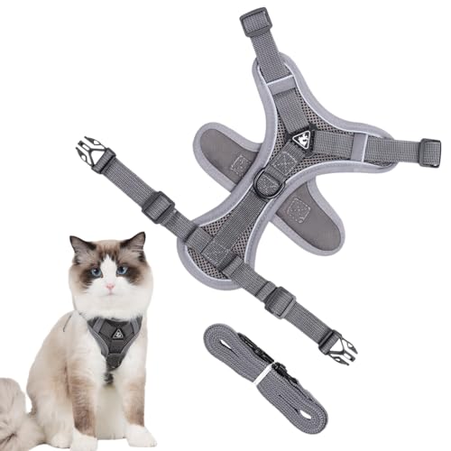 CutitiUU Cat Harness and Lead Set for Walking,Reflektierendes Brustgeschirr für Haustiere Leine,Katzengeschirr und Leine,Katzen Geschirr Set mit Leine für Katzen Kitten Hunde，L (Grau) von CutitiUU