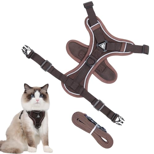 CutitiUU Cat Harness and Lead Set for Walking,Reflektierendes Brustgeschirr für Haustiere Leine,Katzengeschirr und Leine,Katzen Geschirr Set mit Leine für Katzen Kitten Hunde，L (Kaffee) von CutitiUU