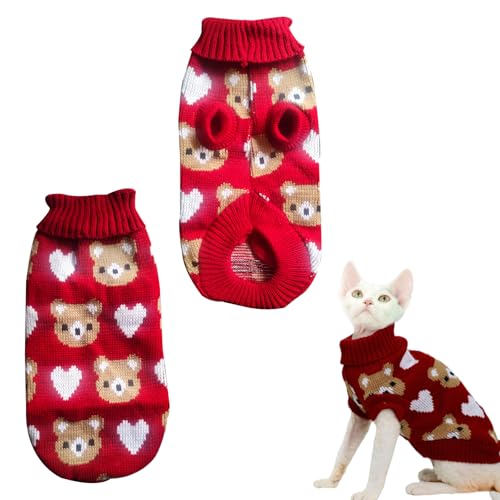 CutitiUU Haustier Katze Rollkragenpullover rot Bär Modell,Haarlose Katzen-Weste Rollkragenpullover,Rollkragenpullover für Hunde und Katzen,Warmer Hunde- und Katzenpullover (L) von CutitiUU