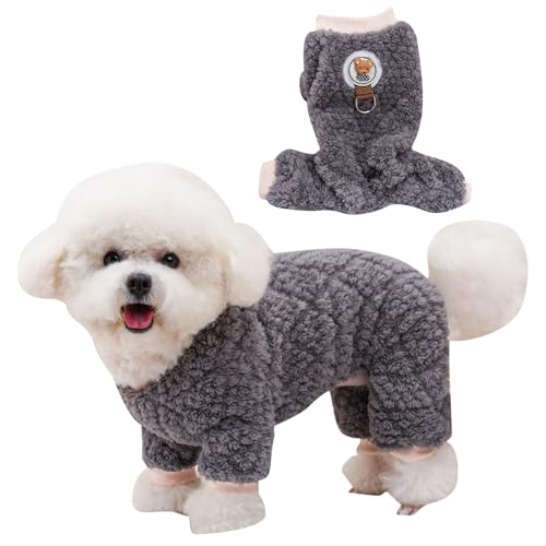 CutitiUU Haustier Plüsch Vierbeiner Mantel,Plüsch-Hunde-Schlafanzug für kaltes Wetter,Winter Hunde Pyjama,Warmes Hunde-Fleece,Warmer Fleece Schlafanzug Welpenkleidung (Grau, L) von CutitiUU