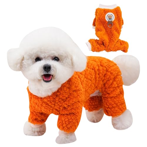 CutitiUU Haustier Plüsch Vierbeiner Mantel,Plüsch-Hunde-Schlafanzug für kaltes Wetter,Winter Hunde Pyjama,Warmes Hunde-Fleece,Warmer Fleece Schlafanzug Welpenkleidung (Orange, L) von CutitiUU