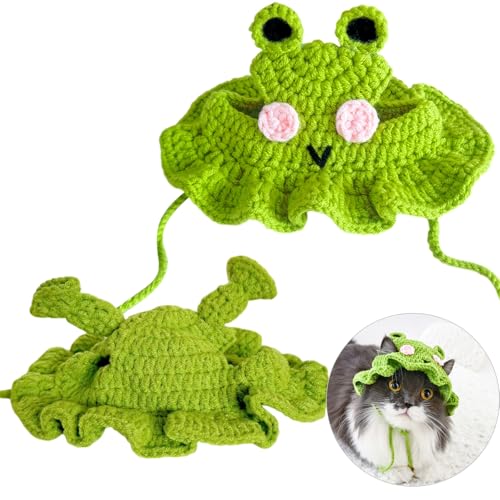 CutitiUU Katze Hut 2 Stück Gestrickte Haustiermütze Niedlich Frosch Form Interessante Winter Warme Haustier Hut für Welpen Kätzchen Kopfbedeckung Kostüm für Festival Geburtstag Themenparty von CutitiUU