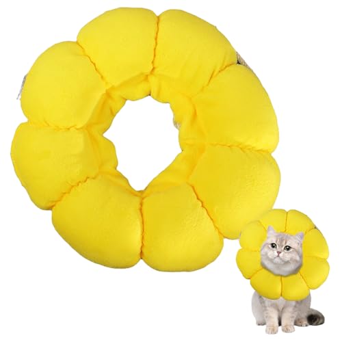 CutitiUU Katzenkegel-Halsband,Verstellbare Katzenhalsbänder,Haustierhalsband Katze Elizabethanisches Halsband,Sonnenblume Katze Elizabethanisches Ring-Halsband,Haustiere Schutzkragen (Gelb, M) von CutitiUU